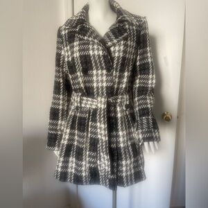 Roz & Ali Plaid Double Breasted Pea Coat Size M